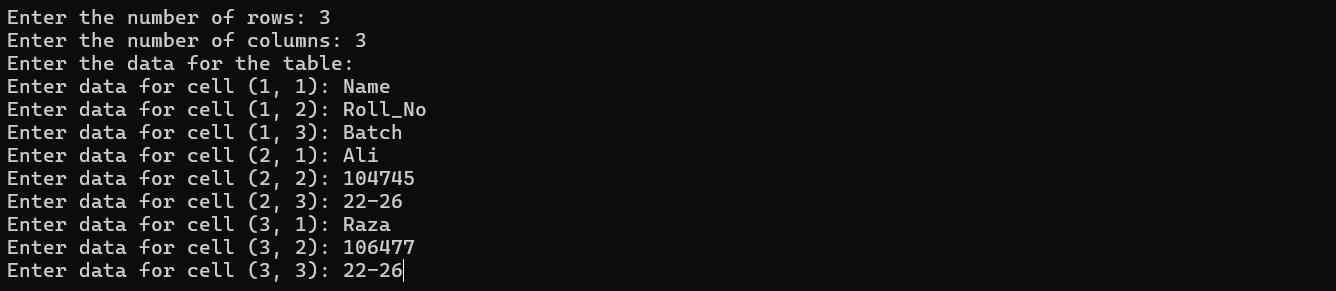 Output Screenshot 1